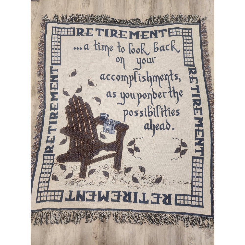 Vintage Retirement Tapestry Throw Blanket With Quote Large 68 X 52 Fringed Edges